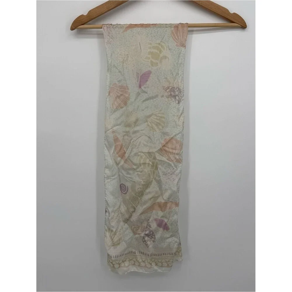 Liz Claiborne Vintage Pastel Seashell Print Scarf Beach Coastal Wrap Accessory